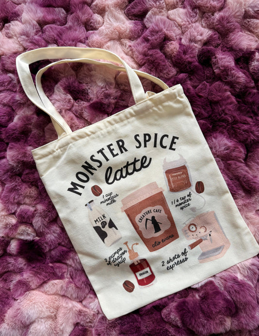 Monster Spice Latte + Read Queer All Year Tote Bag