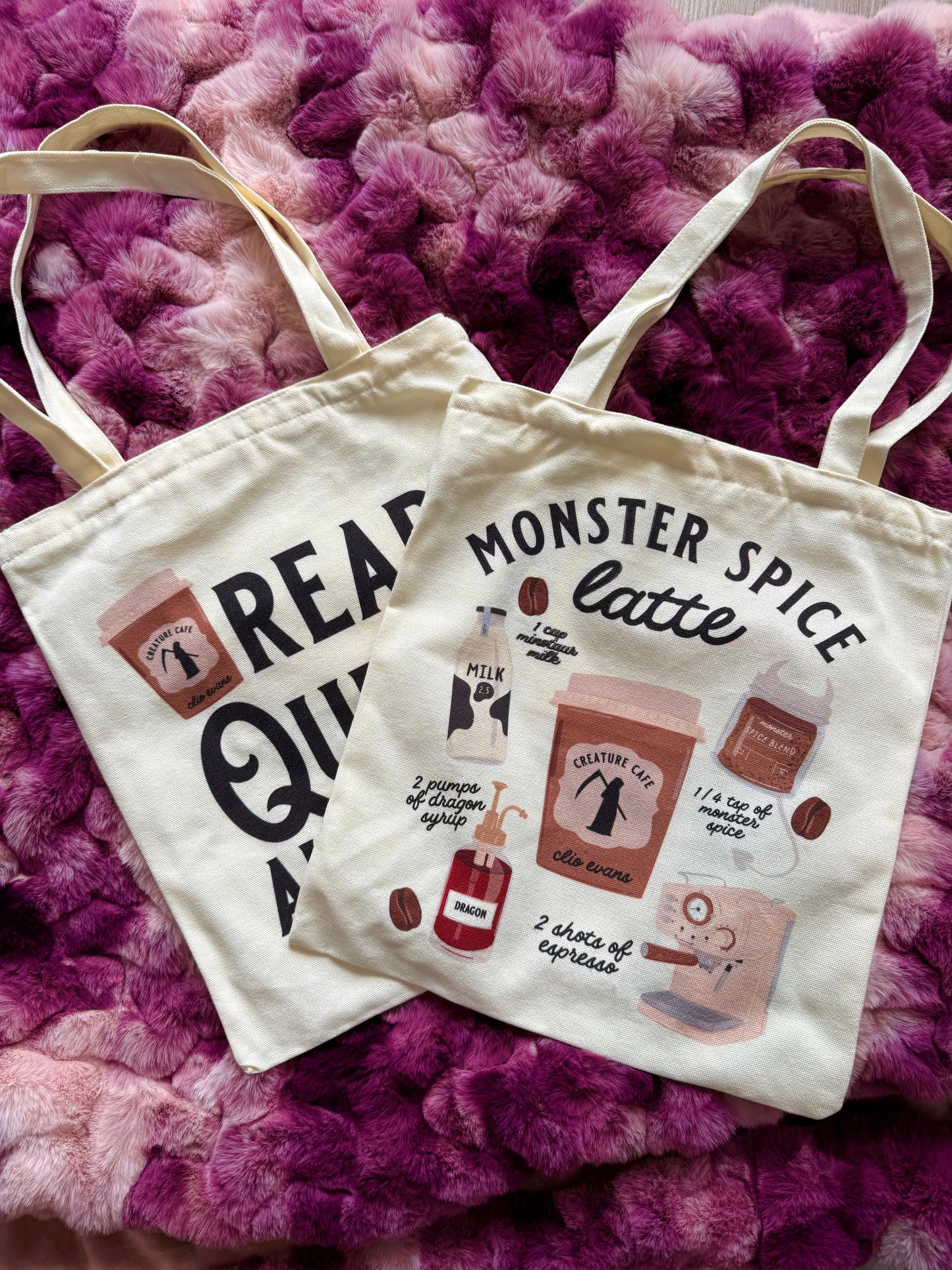 Monster Spice Latte + Read Queer All Year Tote Bag