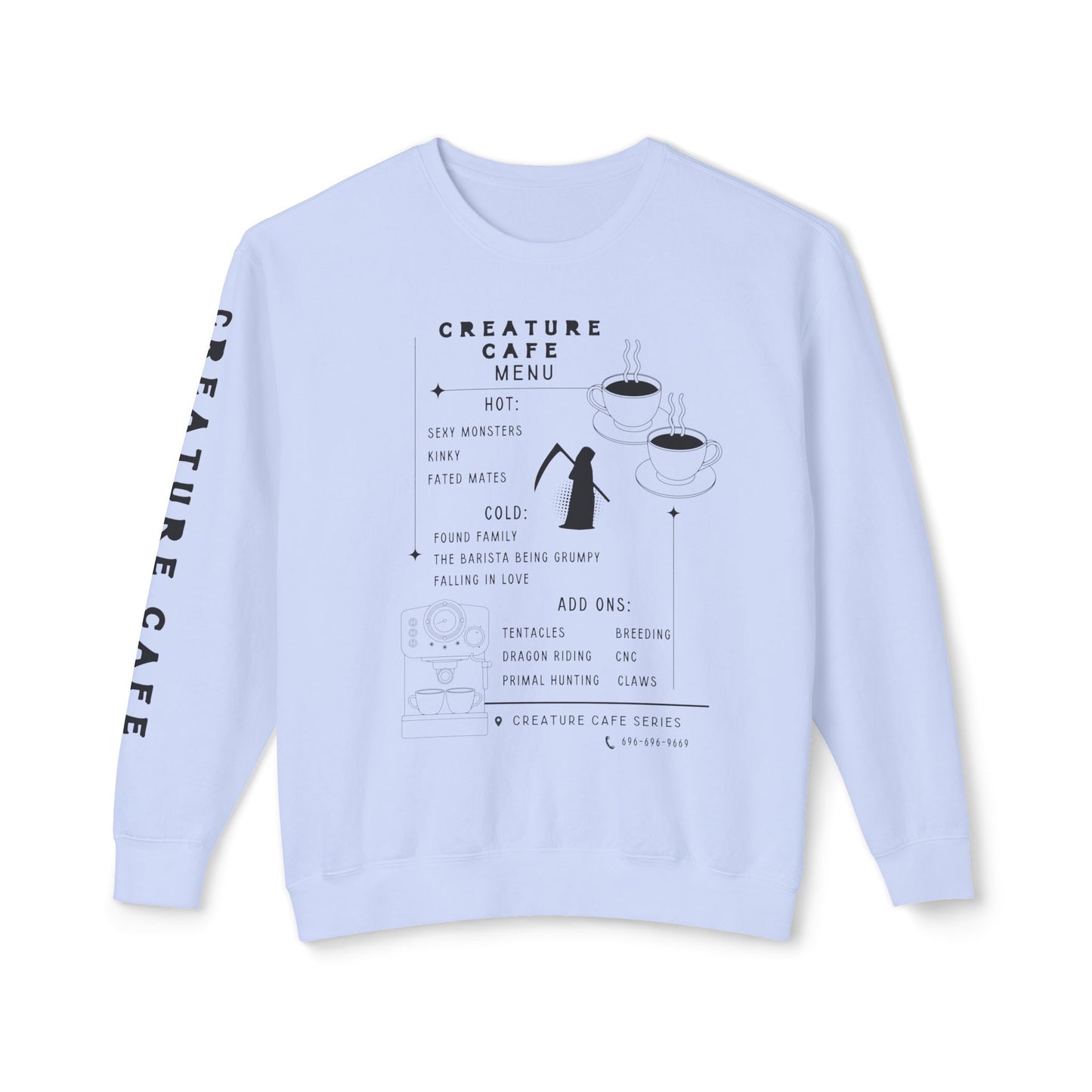 Creature Cafe Menu Lightweight Crewneck Sweatshirt