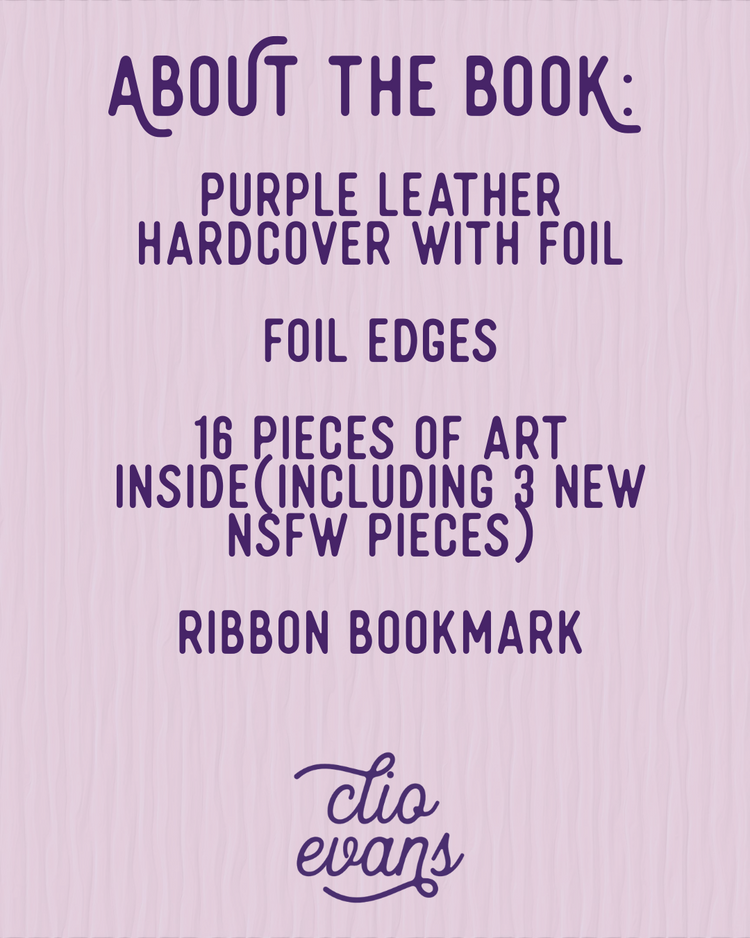 Text about the Citrus Cove SE with purple leather cover, foil edges, and art pieces on a purple background.