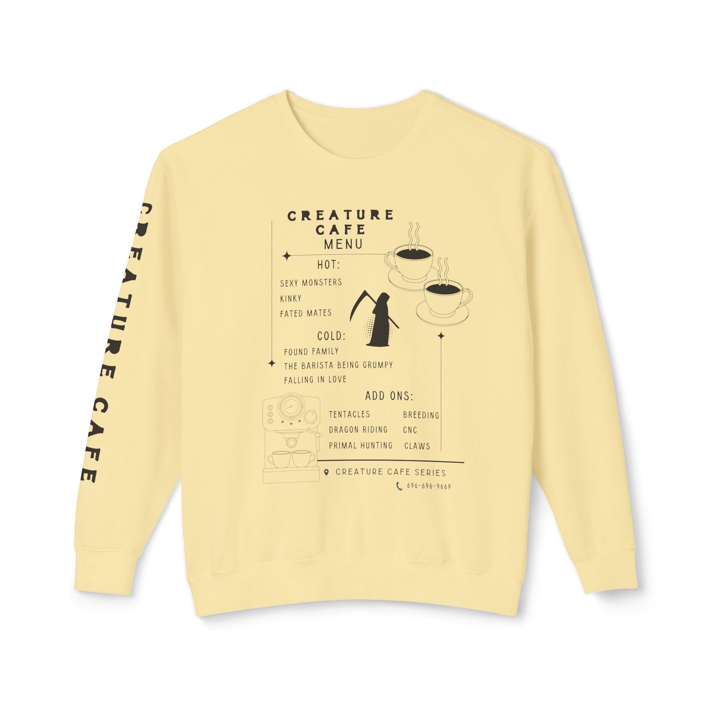 Creature Cafe Menu Lightweight Crewneck Sweatshirt