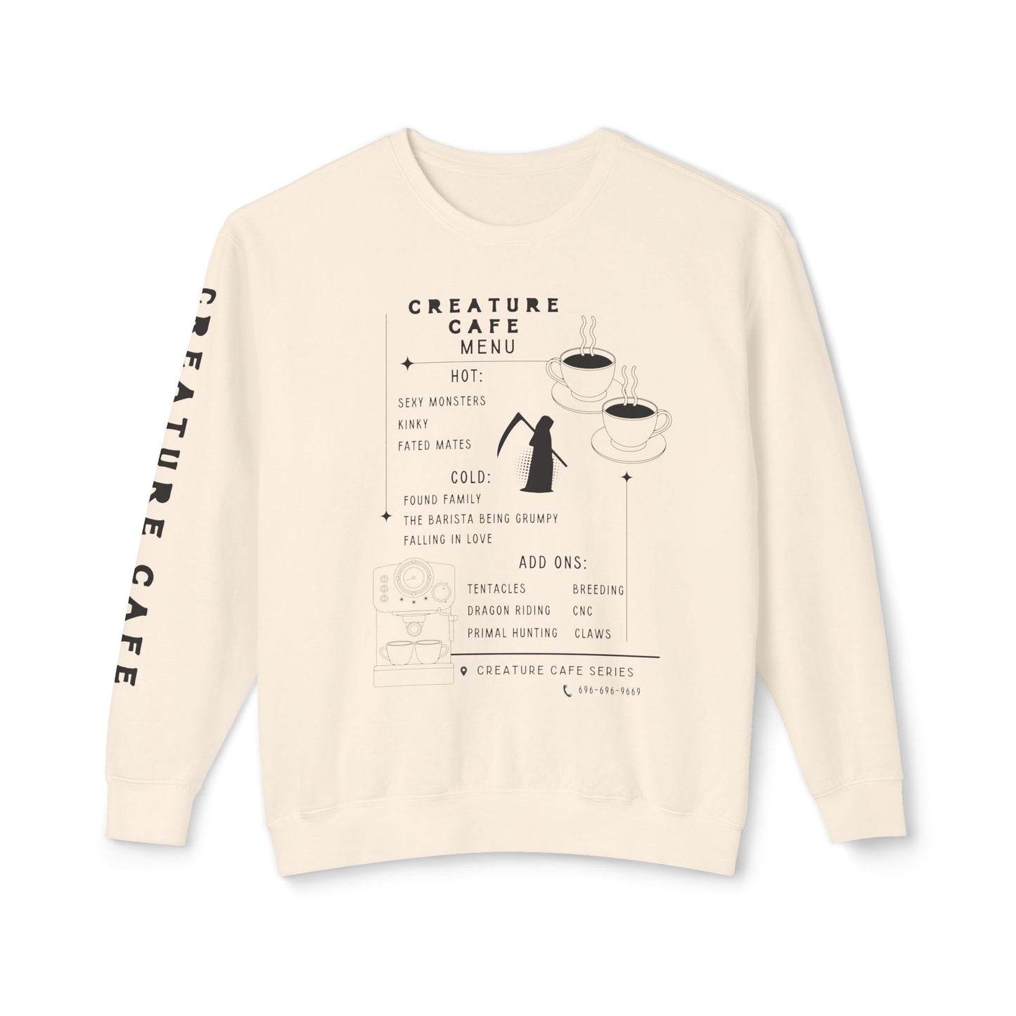 Creature Cafe Menu Lightweight Crewneck Sweatshirt